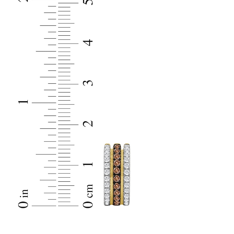 Main Image 4 of Brown & White Diamond Three-Row Hoop Earrings 1 ct tw 10K Yellow Gold