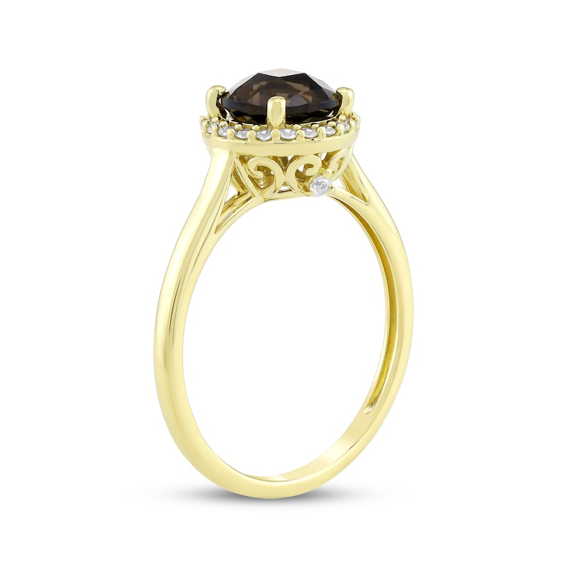 Main Image 2 of Smoky Quartz & White Lab-Created Sapphire Halo Ring 24K Yellow Gold Vermeil Sterling Silver
