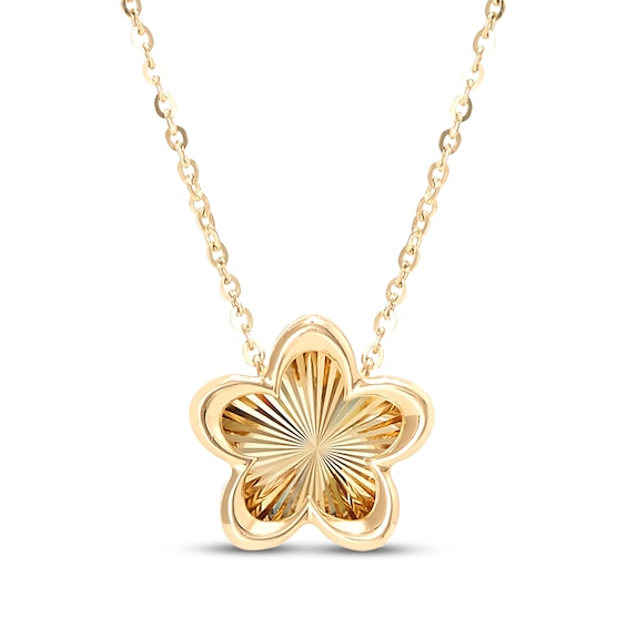 Textured Rainbow Flower Necklace 10K Yellow Gold 18"