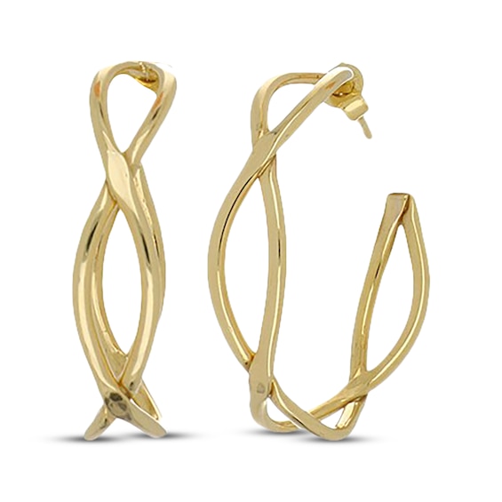 Open Twist J-Hoop Earrings 10K Yellow Gold