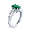 Thumbnail Image 2 of Oval-Cut Lab-Created Emerald & White Lab-Created Sapphire Ring Sterling Silver