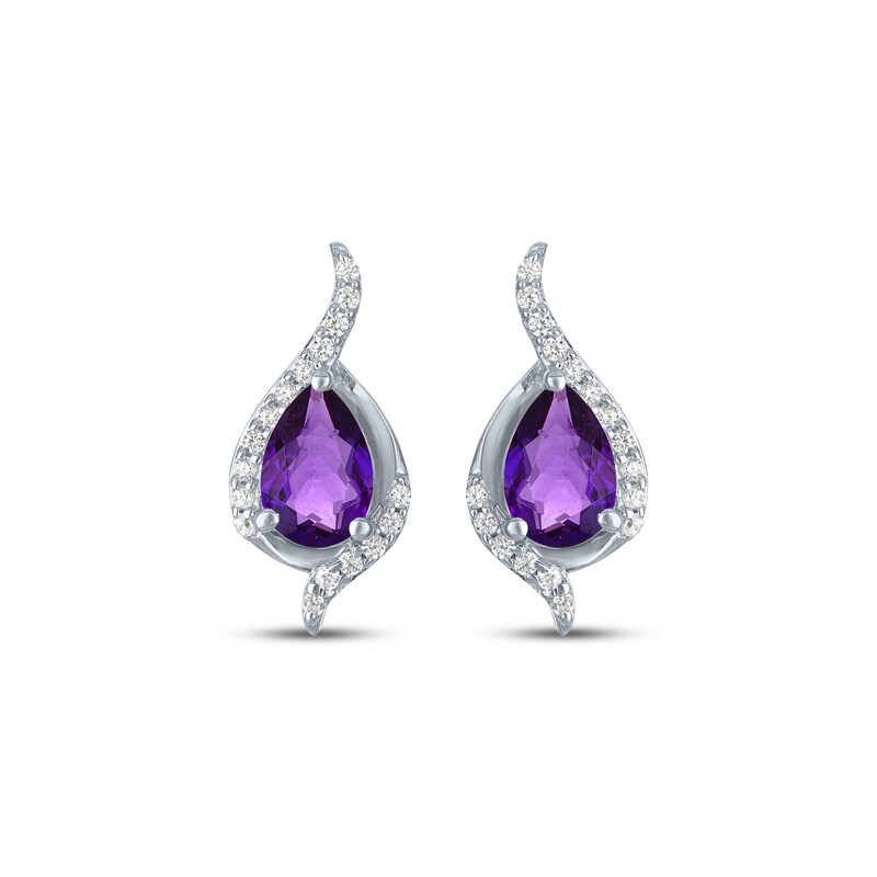Main Image 2 of Pear-Shaped Amethyst & White Lab-Created Sapphire Drop Earrings Sterling Silver