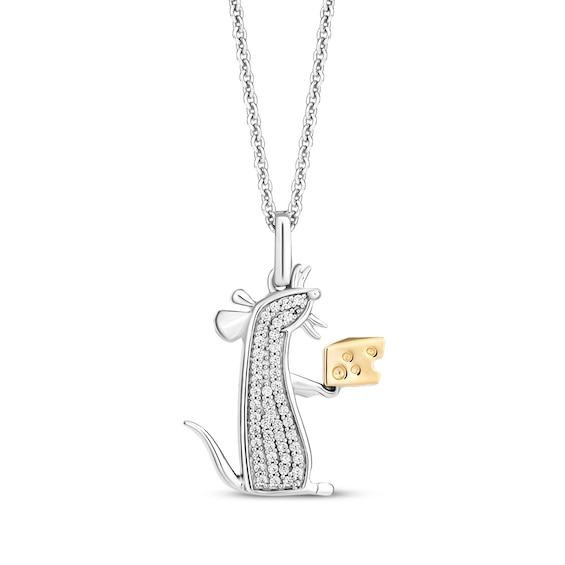 Disney Treasures Ratatouille "Remy" Necklace 1/10 ct tw Sterling Silver & 10K Yellow Gold 19"