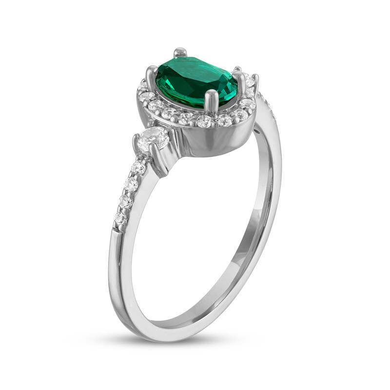 Main Image 2 of Oval-Cut Lab-Created Emerald & White Lab-Created Sapphire Ring Sterling Silver