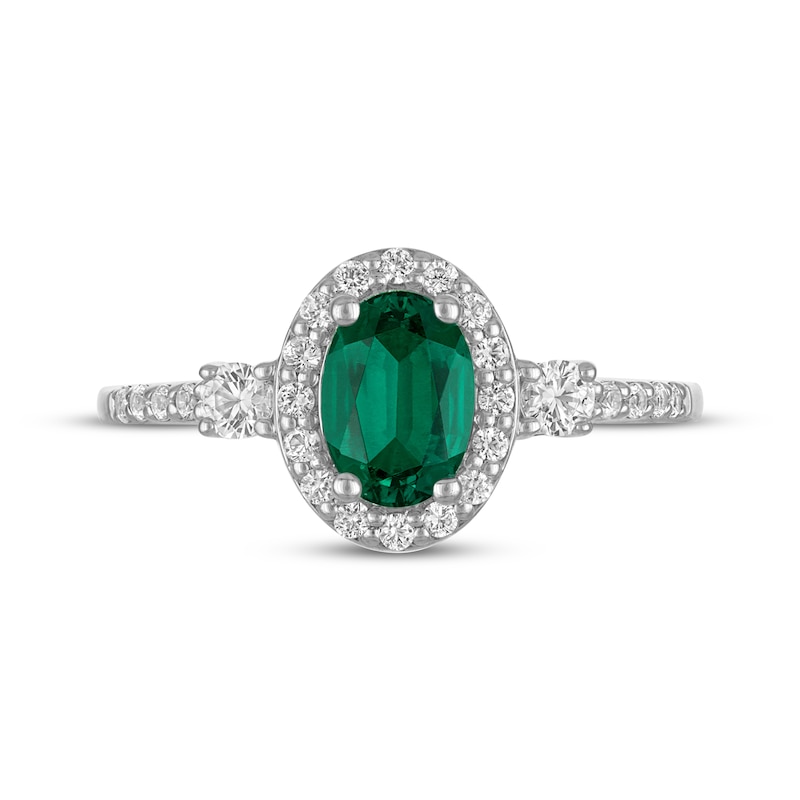 Main Image 3 of Oval-Cut Lab-Created Emerald & White Lab-Created Sapphire Ring Sterling Silver