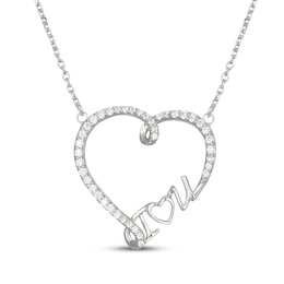 White Lab-Created Sapphire & Heart Message Necklace Sterling Silver 18"
