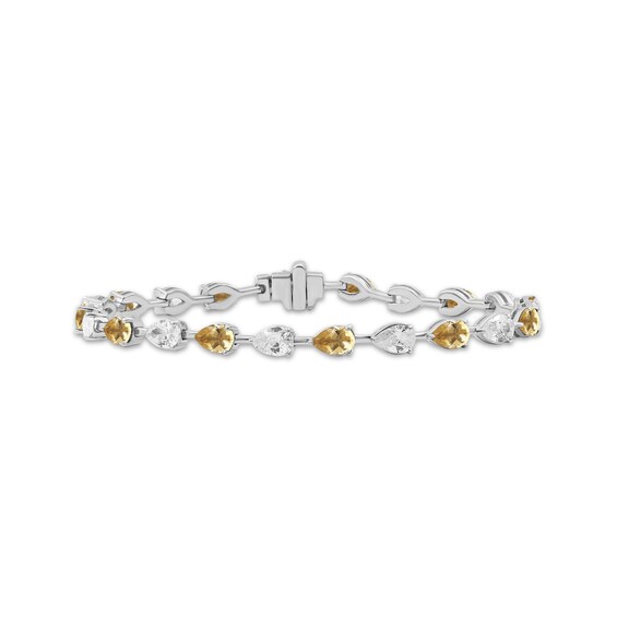 Pear-Shaped Citrine & White Lab-Created Sapphire Bracelet Sterling Silver 7.5"