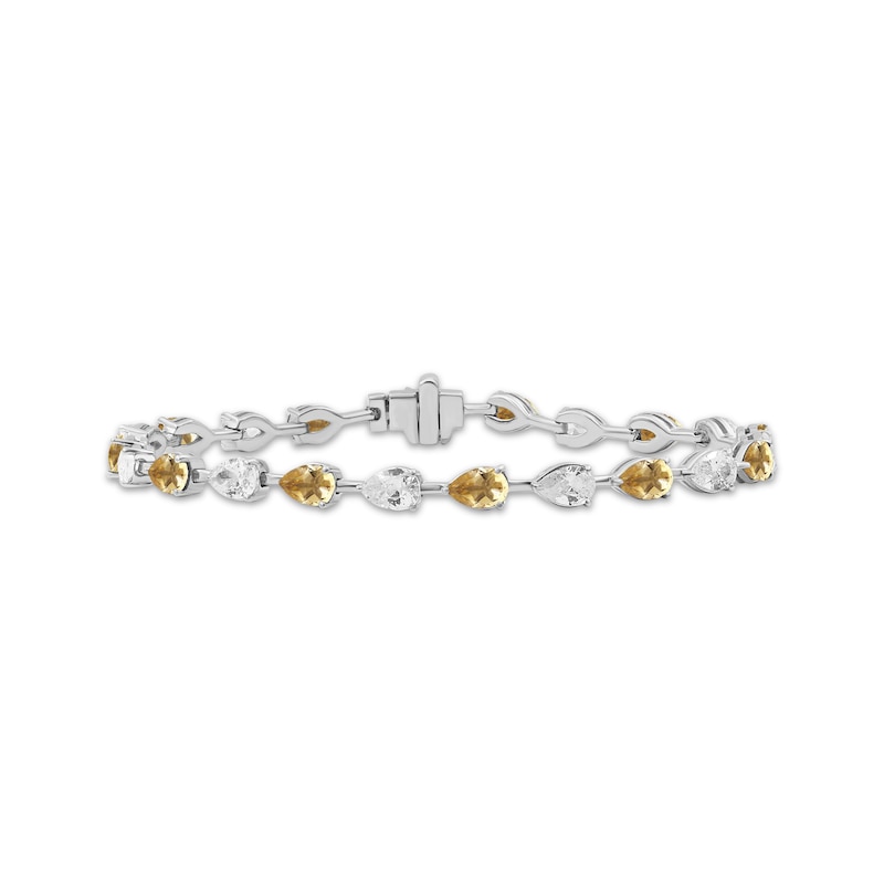 Main Image 1 of Pear-Shaped Citrine & White Lab-Created Sapphire Bracelet Sterling Silver 7.5"