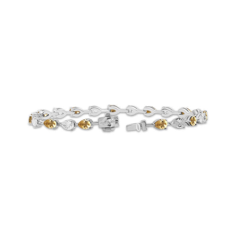 Main Image 2 of Pear-Shaped Citrine & White Lab-Created Sapphire Bracelet Sterling Silver 7.5"