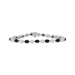 Oval-Cut Black Onyx & White Lab-Created Sapphire Bracelet Sterling Silver 7.5"