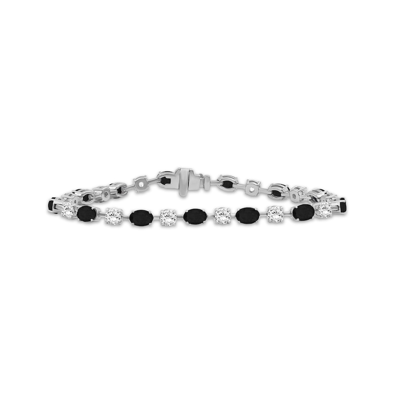 Main Image 1 of Oval-Cut Black Onyx & White Lab-Created Sapphire Bracelet Sterling Silver 7.5"