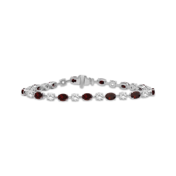 Oval-Cut Garnet & White Lab-Created Sapphire Bracelet Sterling Silver 7.5"