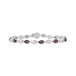 Pear-Shaped Smoky Quartz & White Lab-Created Sapphire Bracelet Sterling Silver 7.5"