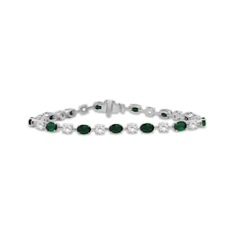 Oval-Cut Lab-Created Emerald & White Lab-Created Sapphire Bracelet Sterling Silver 7.5"