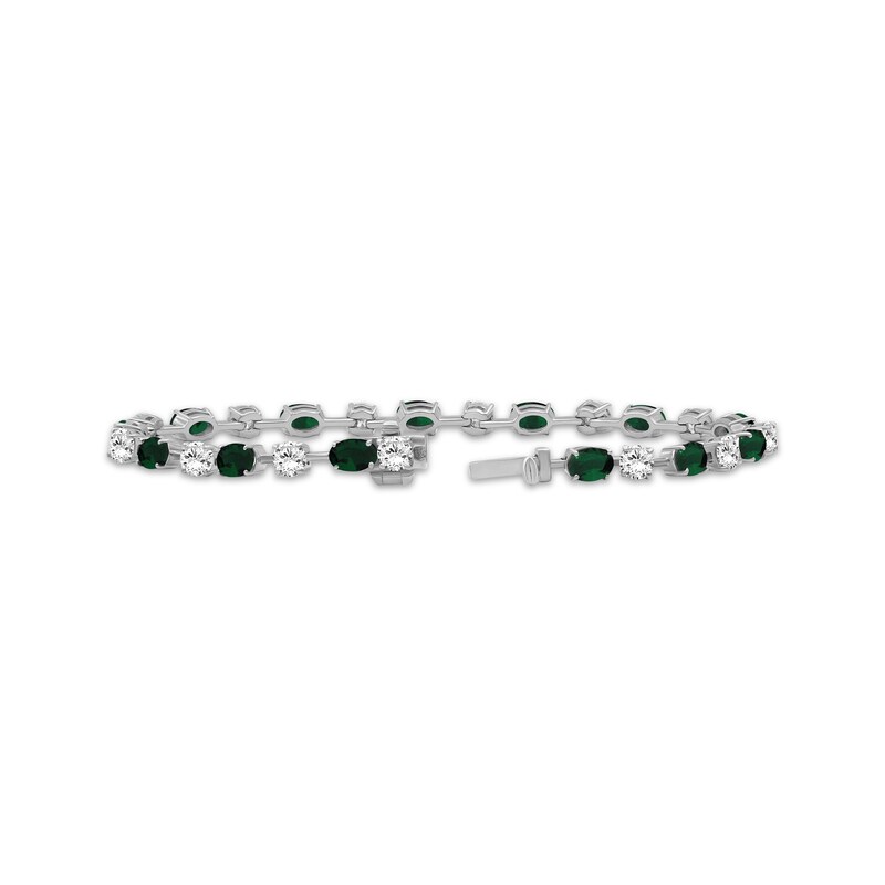 Main Image 2 of Oval-Cut Lab-Created Emerald & White Lab-Created Sapphire Bracelet Sterling Silver 7.5"