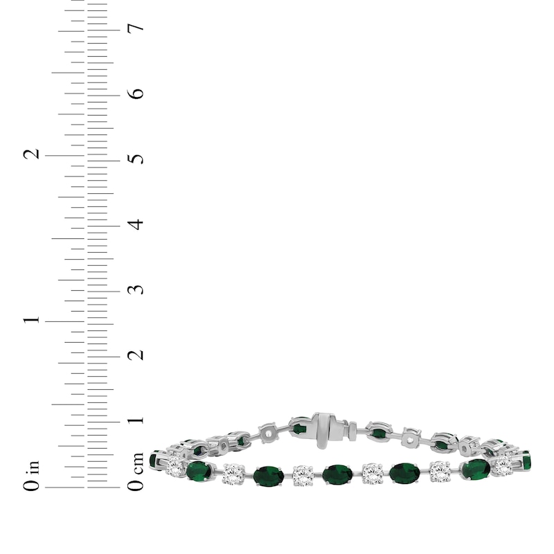 Main Image 3 of Oval-Cut Lab-Created Emerald & White Lab-Created Sapphire Bracelet Sterling Silver 7.5"