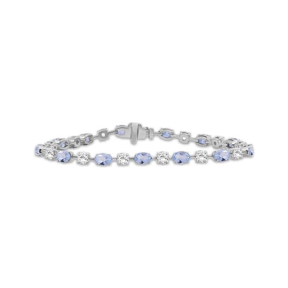 Oval-Cut Aquamarine & White Lab-Created Sapphire Bracelet Sterling Silver 7.5"