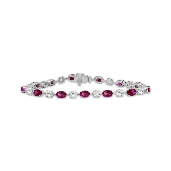 Oval-Cut Lab-Created Ruby & White Lab-Created Sapphire Bracelet Sterling Silver 7.5"