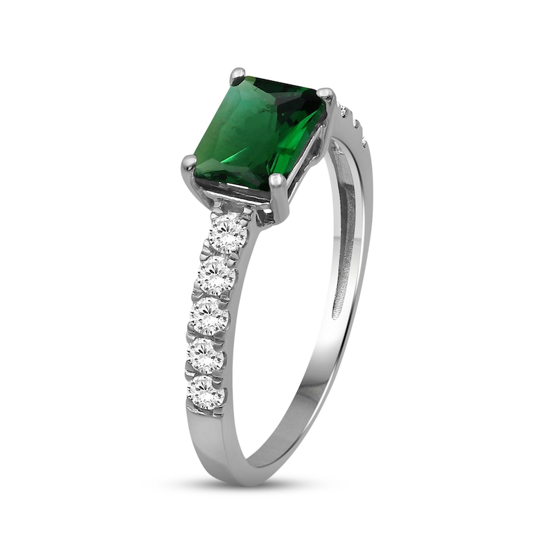 Main Image 2 of Emerald-Cut Lab-Created Emerald & White Lab-Created Sapphire Ring Sterling Silver