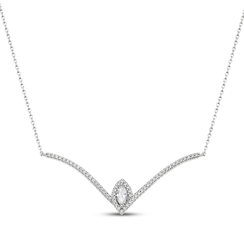 Main Image 1 of KAY Lab-Grown Diamonds Marquise-Cut Chevron Necklace 1/2 ct tw 14K White Gold 18"