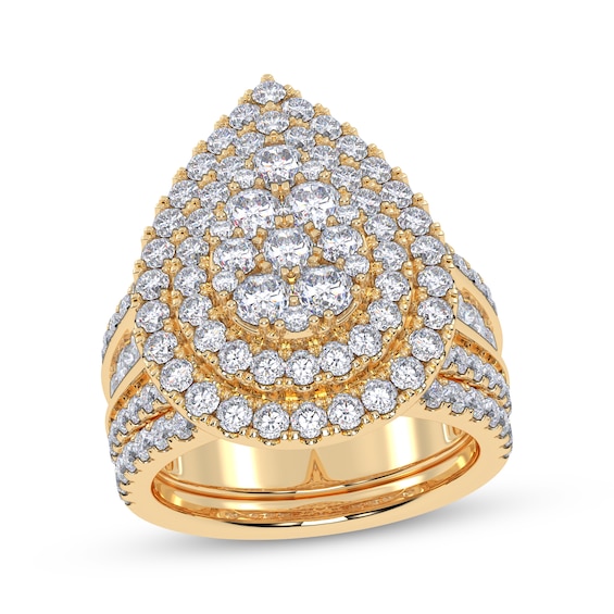 Adore Lab-Grown Diamonds Multi-Stone Pear-Shaped Double Halo Bridal Set 3 ct tw 14K Yellow Gold