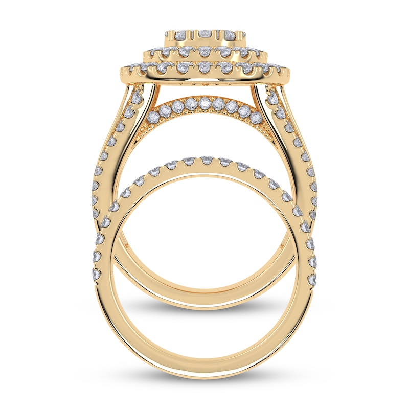 Main Image 3 of Adore Lab-Grown Diamonds Multi-Stone Pear-Shaped Double Halo Bridal Set 3 ct tw 14K Yellow Gold