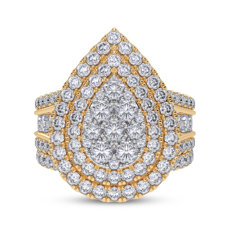 Main Image 4 of Adore Lab-Grown Diamonds Multi-Stone Pear-Shaped Double Halo Bridal Set 3 ct tw 14K Yellow Gold
