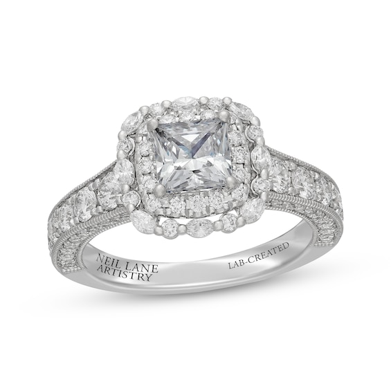 Neil Lane Artistry Princess-Cut Lab-Grown Diamond Engagement Ring 2-1/4 ct tw 14K White Gold