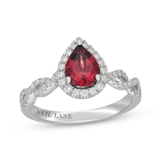 Neil Lane Pear-Shaped Garnet Engagement Ring 3/8 ct tw Diamonds 14K White Gold