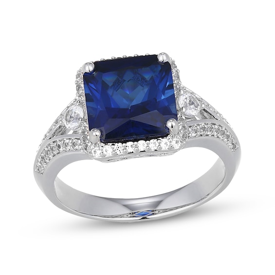 Square-Emerald-Cut Blue Lab-Created Sapphire & White Lab-Created Sapphire Ring Sterling Silver
