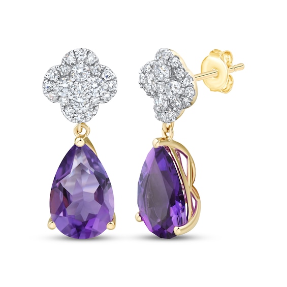 KAY Lab-Grown Diamonds & Pear-Shaped Natural Amethyst Drop Earrings 1/2 ct tw 14K Yellow Gold