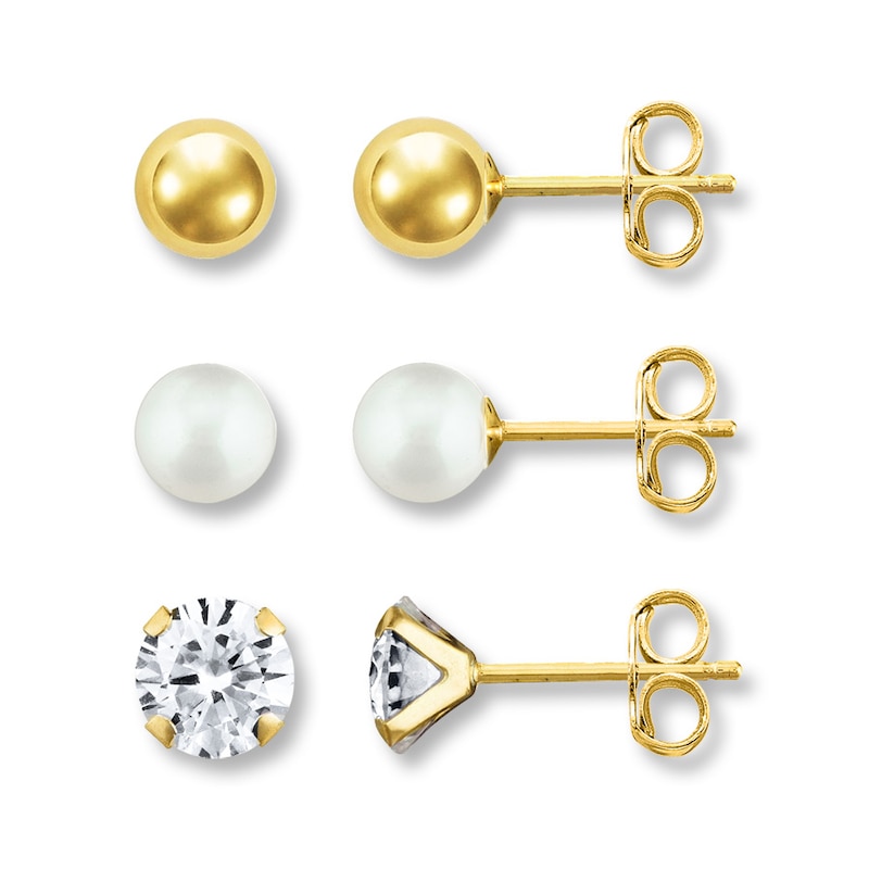 Cultured Pearls Cubic Zirconia 14K Gold Earring Set