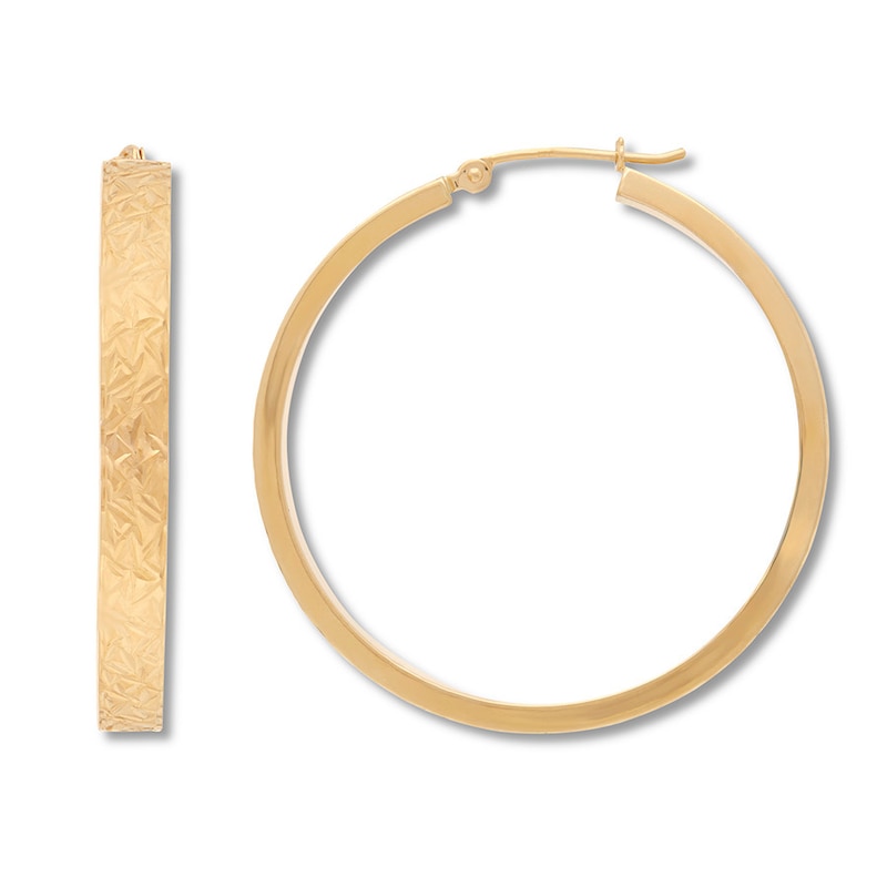 Main Image 1 of Textured Hoop Earrings 10K Yellow Gold