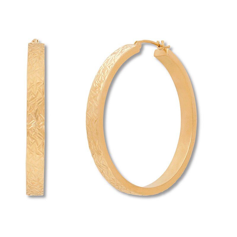 Main Image 2 of Textured Hoop Earrings 10K Yellow Gold