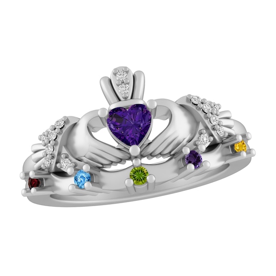 Birthstone Claddagh Family & Mother's Ring ( Stones
