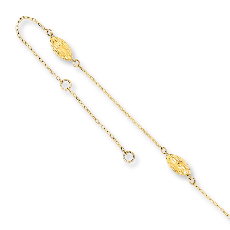 Beaded Anklet 14K Yellow Gold 9"