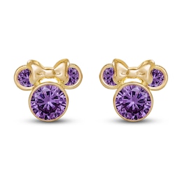 Children's Minnie Mouse Purple Cubic Zirconia Stud Earrings 14K Yellow Gold