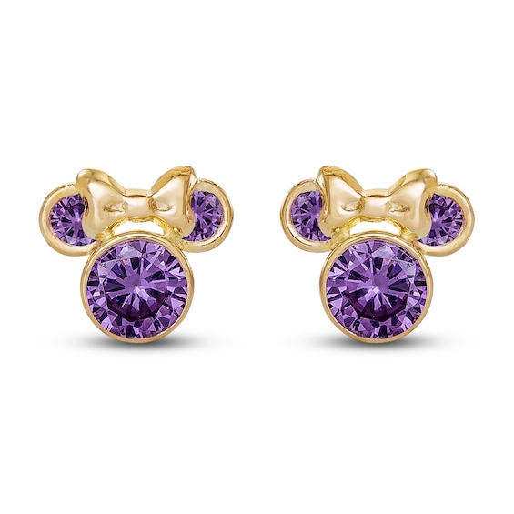 Children's Minnie Mouse Purple Cubic Zirconia Stud Earrings 14K Yellow Gold