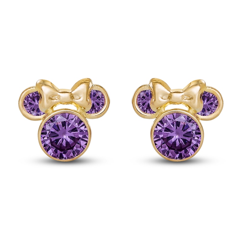 Main Image 1 of Children's Minnie Mouse Purple Cubic Zirconia Stud Earrings 14K Yellow Gold
