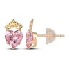 Thumbnail Image 1 of Children's Heart with Crown Pink Cubic Zirconia Stud Earrings 14K Yellow Gold