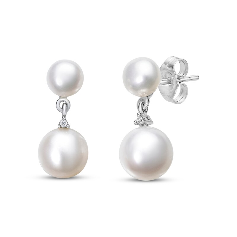 Cultured Pearl & White Lab-Created Sapphire Dangle Earrings Sterling Silver
