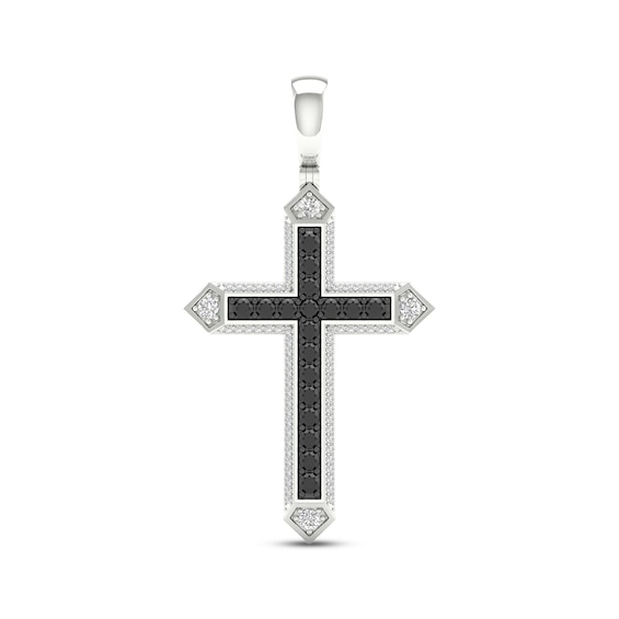 Men's Black & White Diamond Cross Charm 1 ct tw 10K White Gold