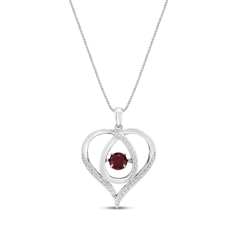 Main Image 1 of Unstoppable Love Lab-Created Ruby & White Lab-Created Sapphire Heart Loop Necklace Sterling Silver 18"
