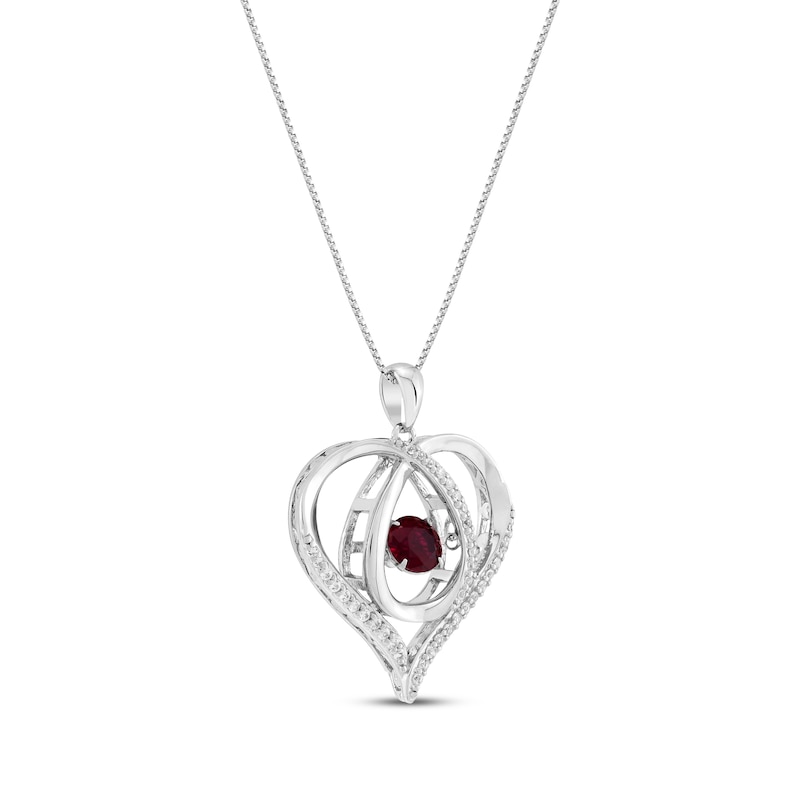 Main Image 2 of Unstoppable Love Lab-Created Ruby & White Lab-Created Sapphire Heart Loop Necklace Sterling Silver 18"