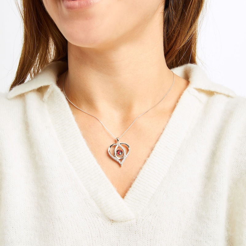 Main Image 3 of Unstoppable Love Lab-Created Ruby & White Lab-Created Sapphire Heart Loop Necklace Sterling Silver 18"