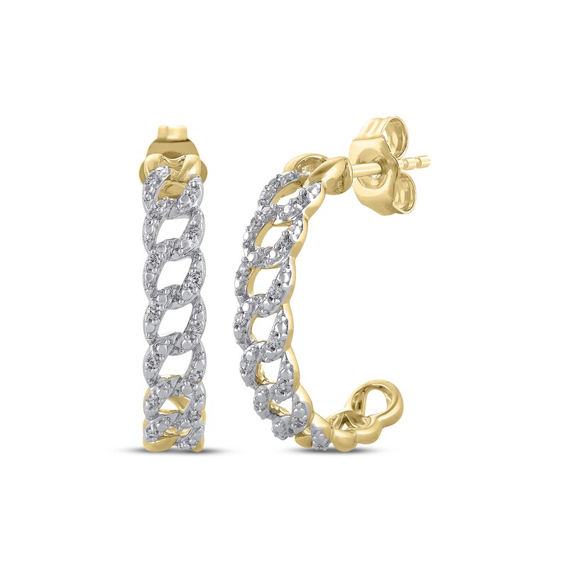 Main Image 1 of Diamond Cuban Curb Chain-Style Open Hoop Earrings 1/10 ct tw 10K Yellow Gold