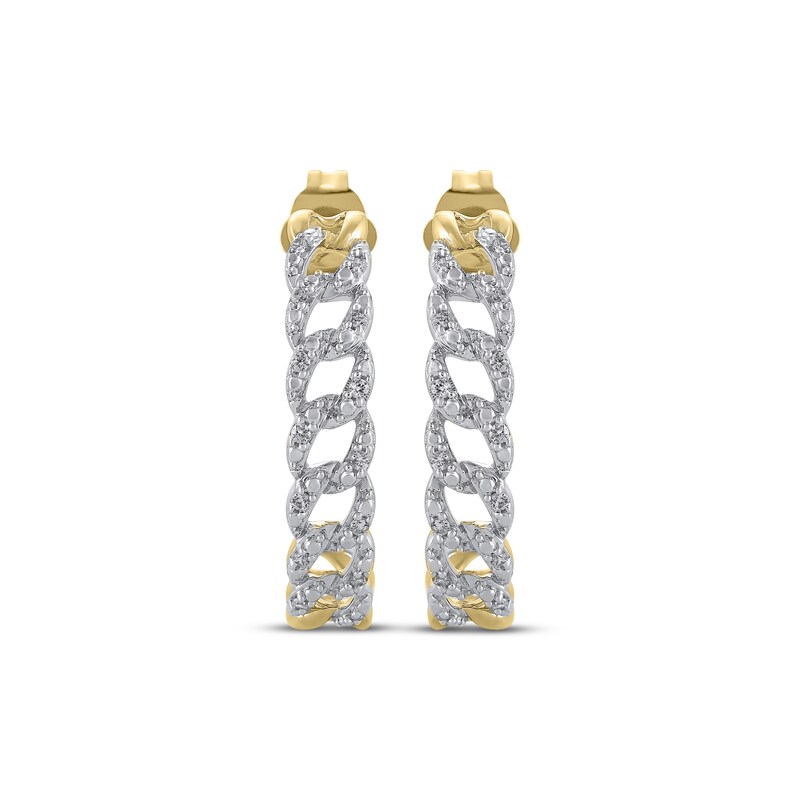 Main Image 2 of Diamond Cuban Curb Chain-Style Open Hoop Earrings 1/10 ct tw 10K Yellow Gold