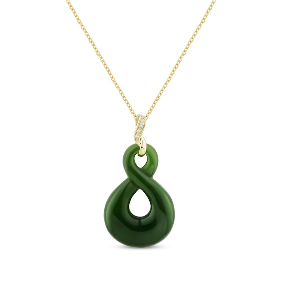 Jade & Diamond Accent infinity Necklace 14K Yellow Gold 18"