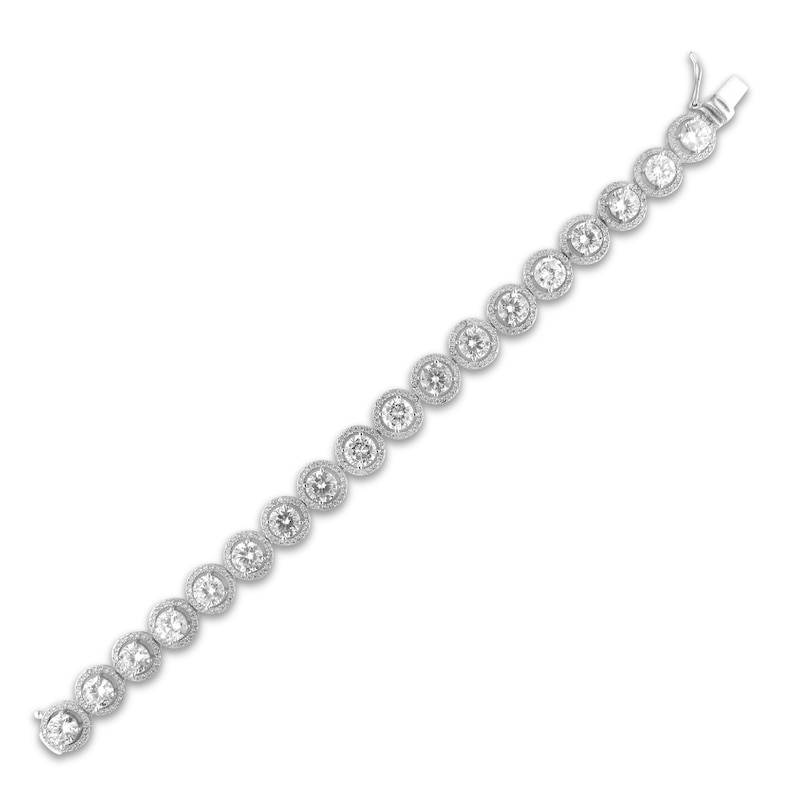 Main Image 1 of White Lab-Created Sapphire Halo Link Bracelet Sterling Silver 7.5"