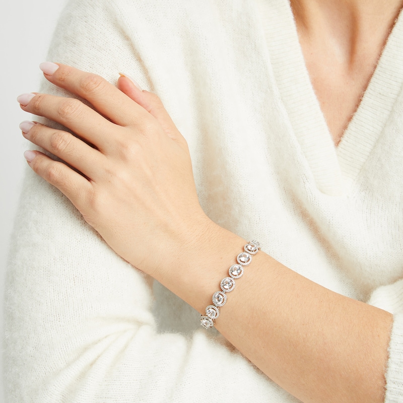 Main Image 2 of White Lab-Created Sapphire Halo Link Bracelet Sterling Silver 7.5"
